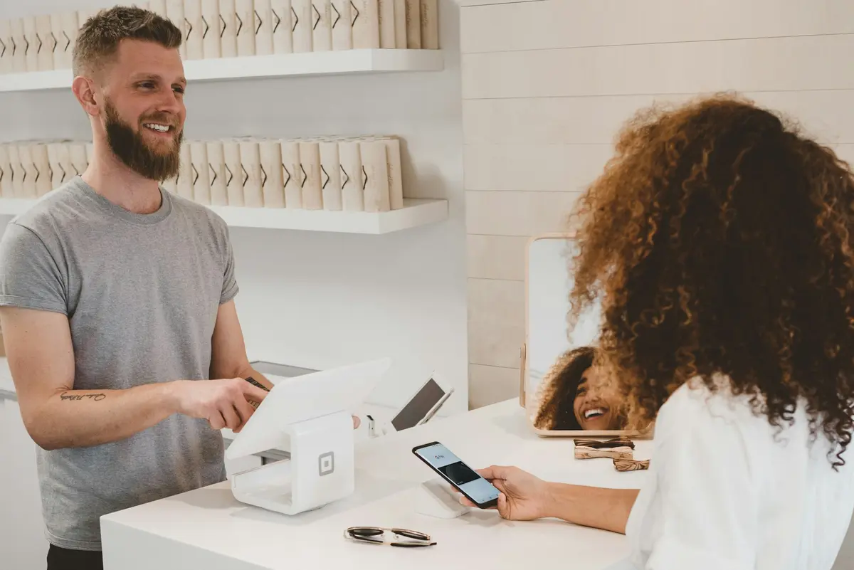 Happy customer using online banking